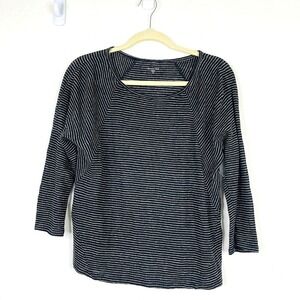 Garnet Hill Womens Organic Linen Knit Long Sleeve Tee Shirt Top‎ Size M Striped